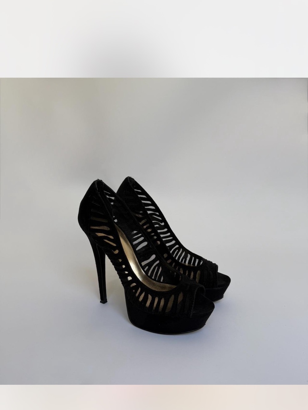 bebe Black Cutout Peep-Toe Stiletto Heels